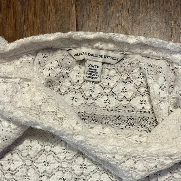 American Eagle Outfitters White Crochet Coquette Lace Blouse - Picture 3 of 9